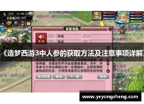 《造梦西游3中人参的获取方法及注意事项详解》